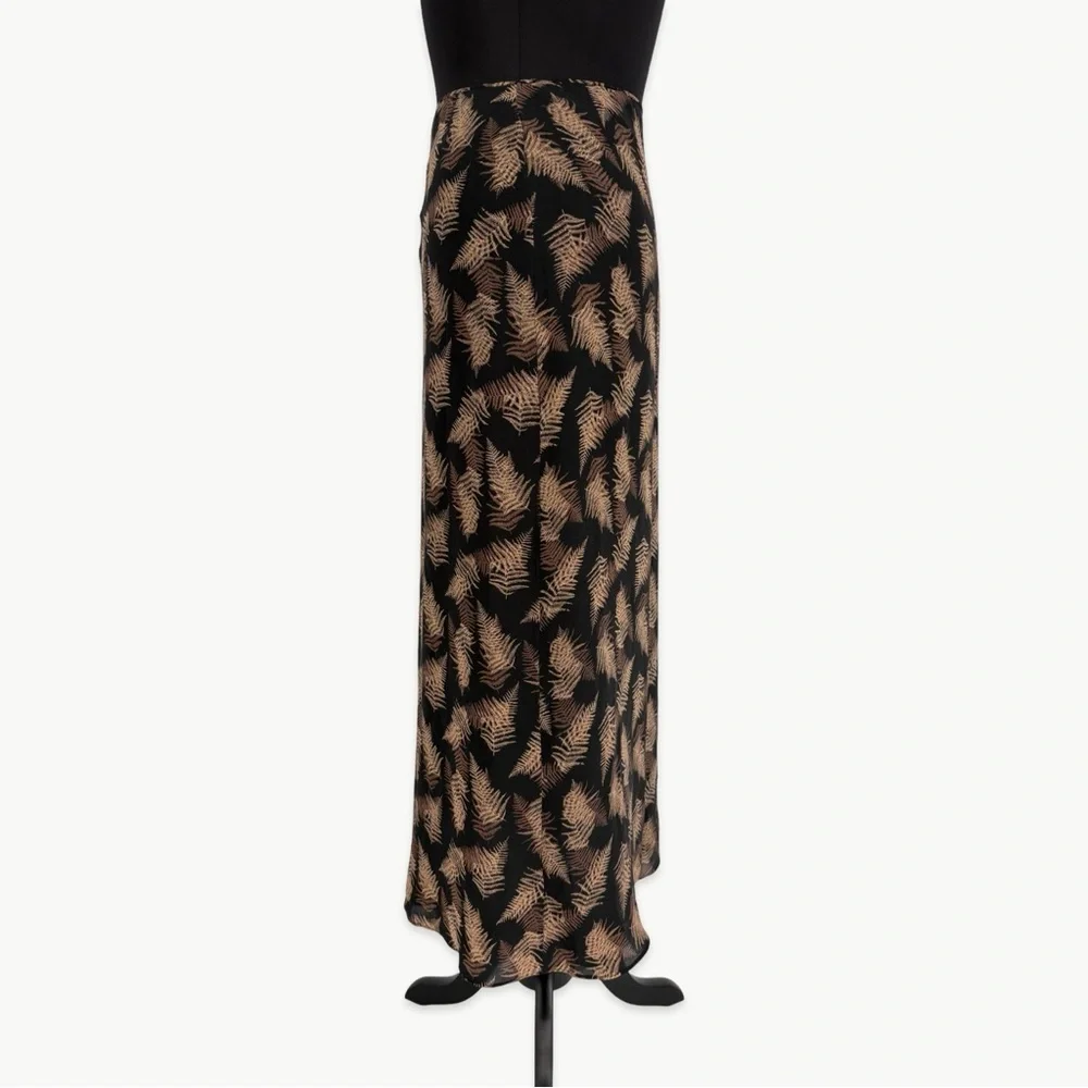 Vintage Calvin Klein Silk Maxi Skirt Bias Cut 90s Minimalist Size 4 Black Tan